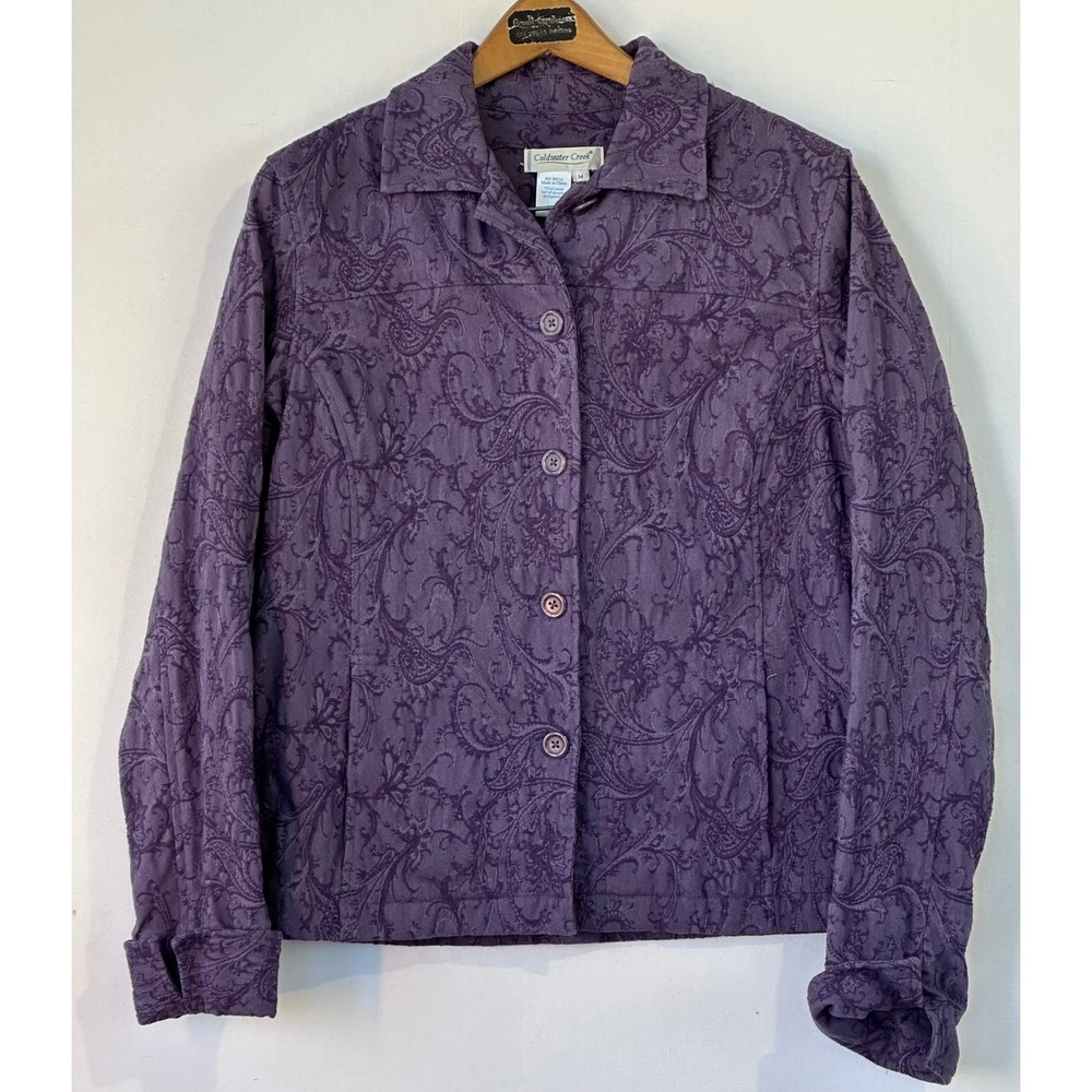 Coldwater Creek Jacket Paisley Jacquard Button Front Womens M Purple Excellent